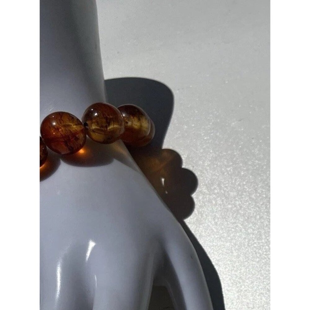 Vintage Chunky Faux Amber round Bead bracelet Women’s Sz 7” - Picture 9 of 11